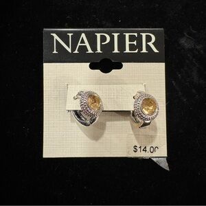 Napier Yellow Crystal and Silver Tone Earrings
